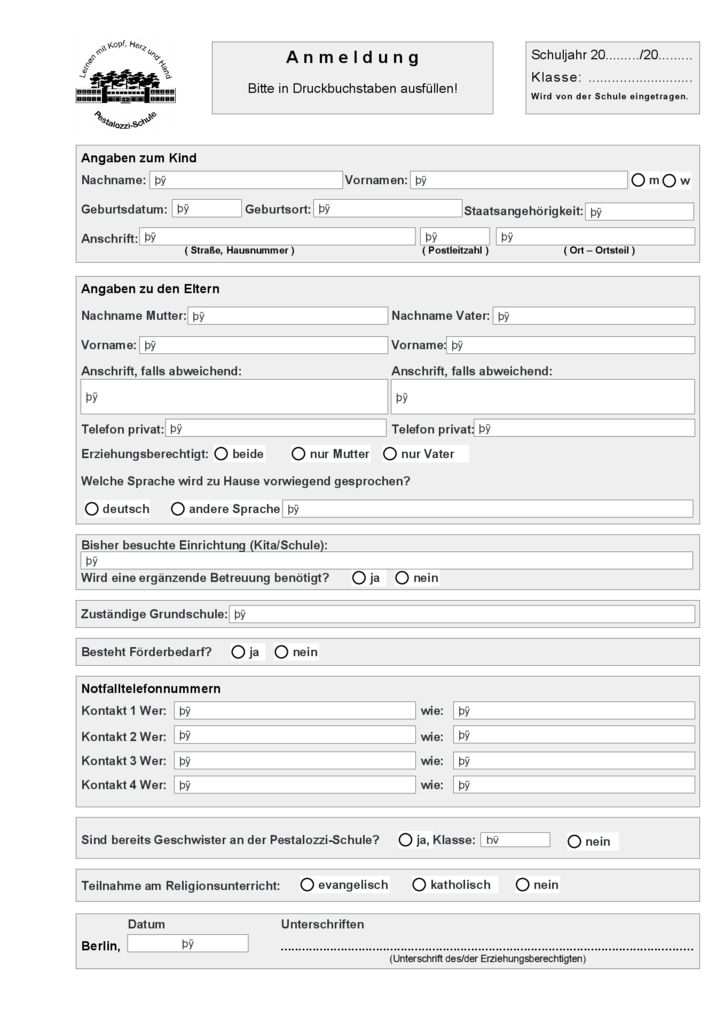 Information zur Anmeldung – Pestalozzi-Schule in Berlin